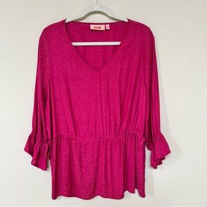 Silky Pink Blouse ~ V neck, 3/4 sleeve, tone on tone pattern, gorgeous color 0X